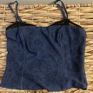 Edikted Blue Floral Crop Top, Zip Back, Adjustable Spaghetti Straps